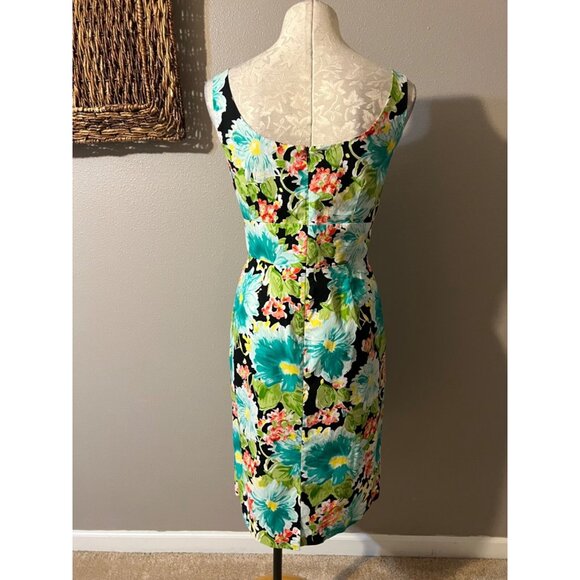 Suzi Chin Dress 12 Multicolor Vibrant Floral Stretch Cotton Sleeveless Summer - Picture 2 of 6